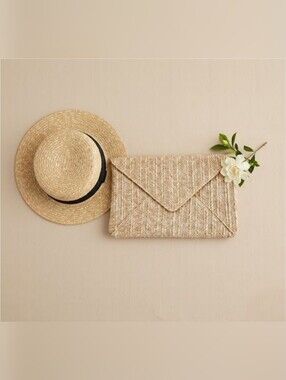NWT Chic Woven Straw Envelope Clutch, 12"Lx8"H